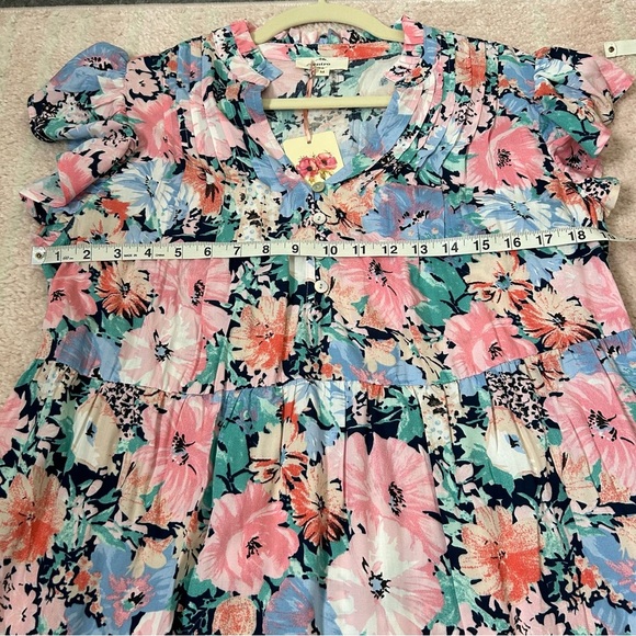 NWT Entro Floral Pastel Maxi Dress Size Medium Tiered Ruffle Flutter Sleeve - Picture 7 of 11